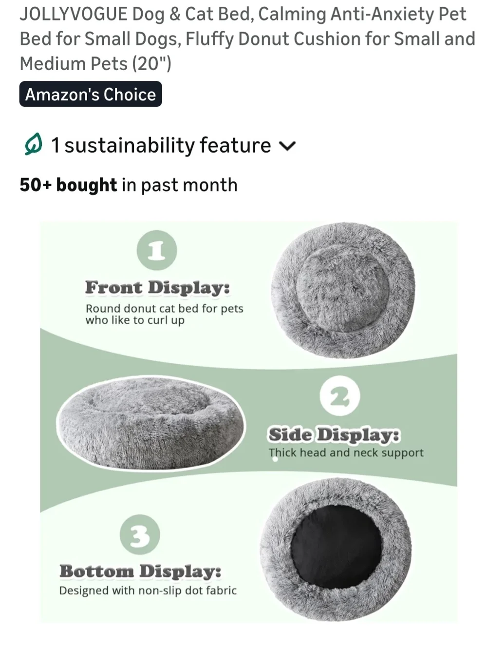 Plush Round Faux Fur Pet Bed - Gray
